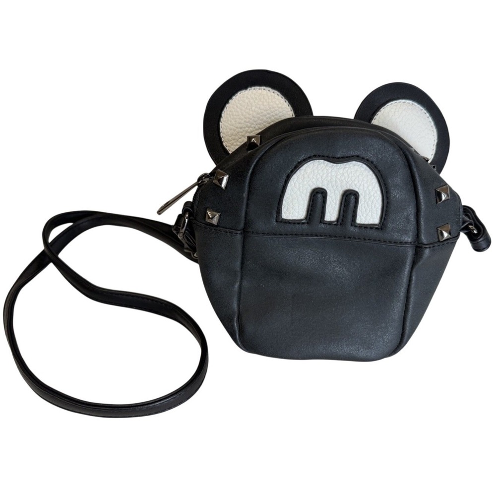 Black Mouse Ear Studded Crossbody Bag Faux Leather Small Shoulder Purse